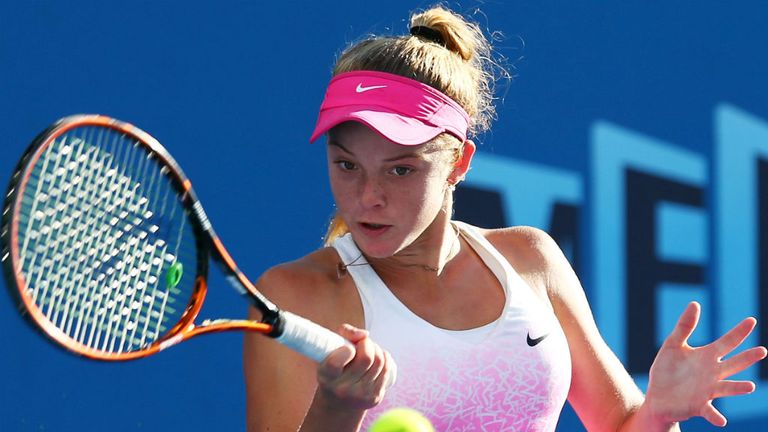 Katie Swan in action in her semi-final match against Dalma Galfi during the Australian Open 2015 Junior Championships