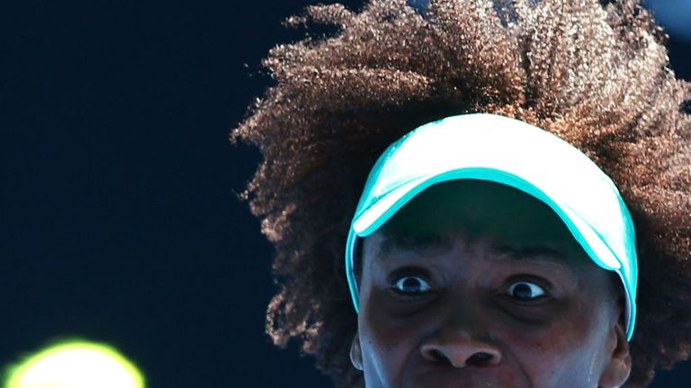 Venus Williams plays a backhand in her match against Camila Giorgi during the 2015 Australian Open