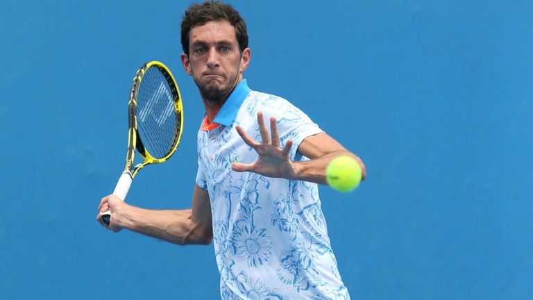 James Ward plays a forehand in his first round match against Fernando Verdasco during day two of the 2015 Australian Open