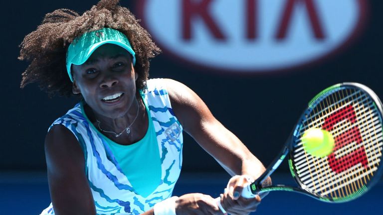 Venus Williams plays a backhand in her third round match against Camila Giorgi during day six of the 2015 Australian Open