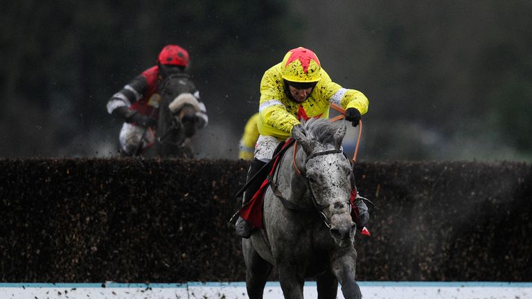 ESHER, ENGLAND - JANUARY 03:  Noel Fehily riding Unioniste clear the last to win The 32Red Casino Handicap Steeple Chase at Sandown racecourse.