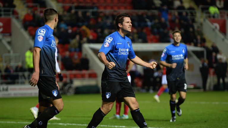 ROTHERHAM, ENGLAND - JANUARY 03:  Yann Kermorgant of Bournemouth celebrates after scoring their fifth goal during the FA Cup Third Round match between Roth