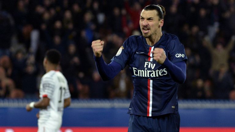 Paris Saint-Germain's Zlatan Ibrahimovic celebrates 