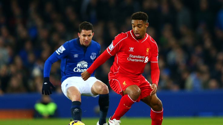 Jordon Ibe of Liverpool controls the ball during the Barclays Premier League match against Everton 