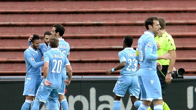 Lazio celebrate Antonio Candreva's goal