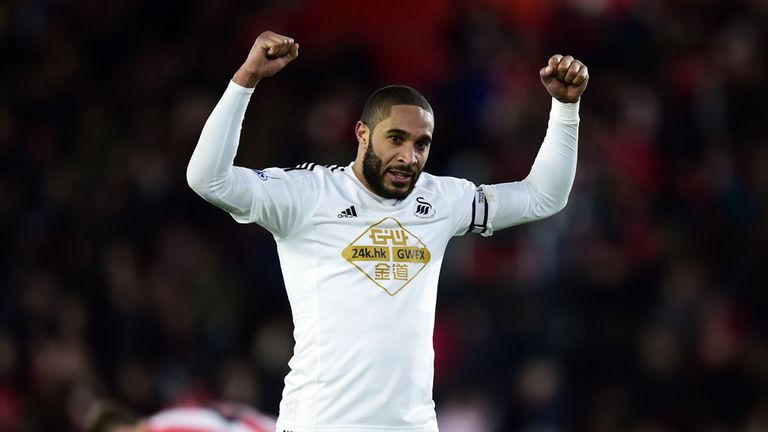 Ashley Williams celebrates Swansea's win