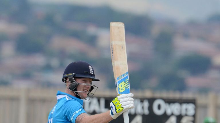 Ben Stokes of the England Lions celebrates his 100 against South Africa A