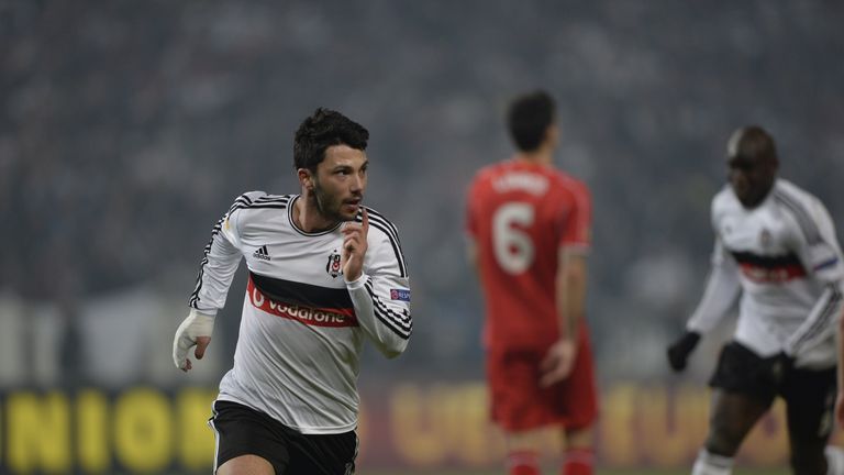 Tolgay Aslan celebrates after scoring against Liverpool