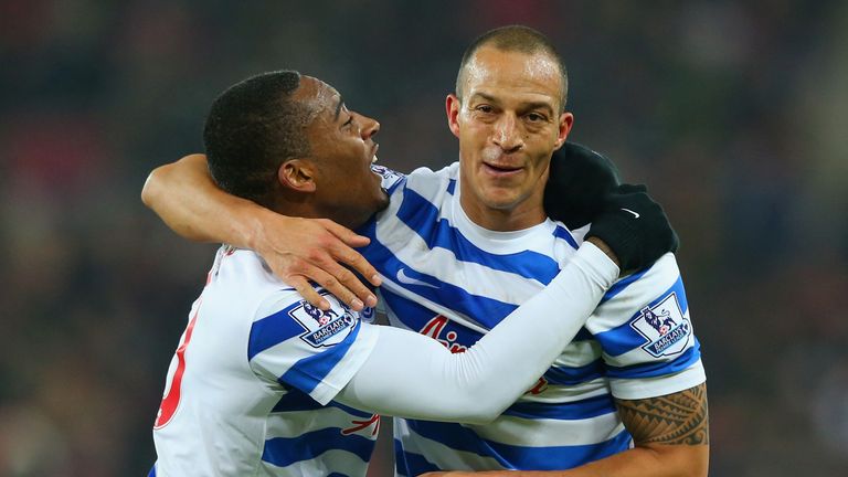 Bobby Zamora celebrates after scoring QPR's second goal 