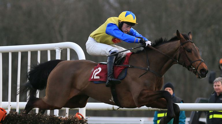 Bygones Sovereign ridden by Michael Heard jumps the last flight to win the Pertemps Network Handicap at Haydock.