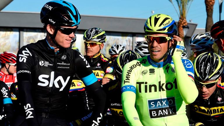 Chris Froome and Alberto Contador before the start of Stage 1A of the 2015 Tour of Andalucia Ruta Del Sol