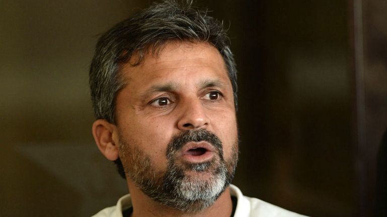 Pakistan cricket coach Moin Khan addresses a media briefing in Lahore
