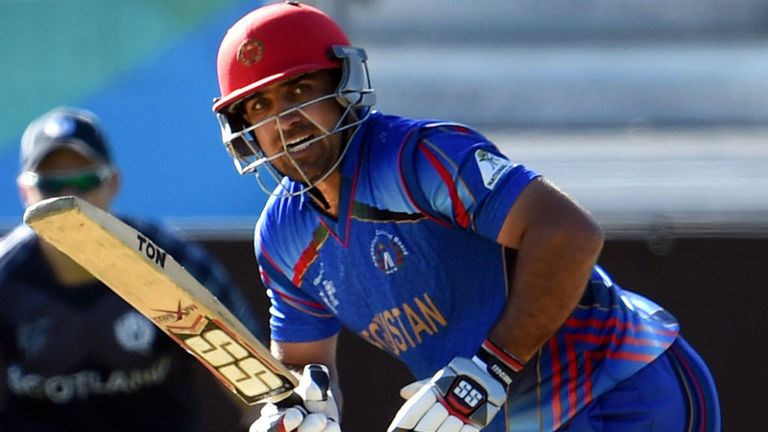 Afghanistan batsman Samiullah Shenwari steers the ball away from Scotland during their 2015 Cricket World Cup