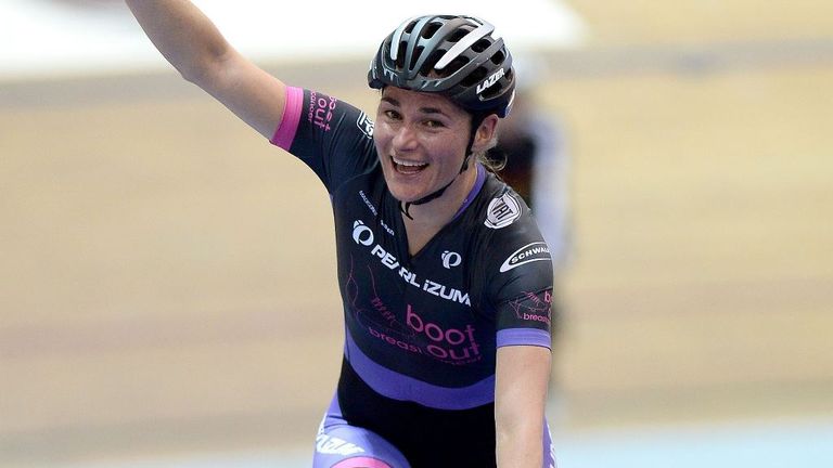 Dame Sarah Storey celebrates winning the Female Points Race final, during day five of the British Cycling National Track Championships