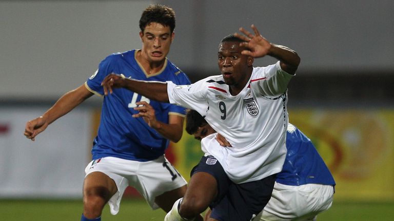 Daniel Sturridge in action during the UEFA European U19 Championship Group B match between England and Italy in July 2008