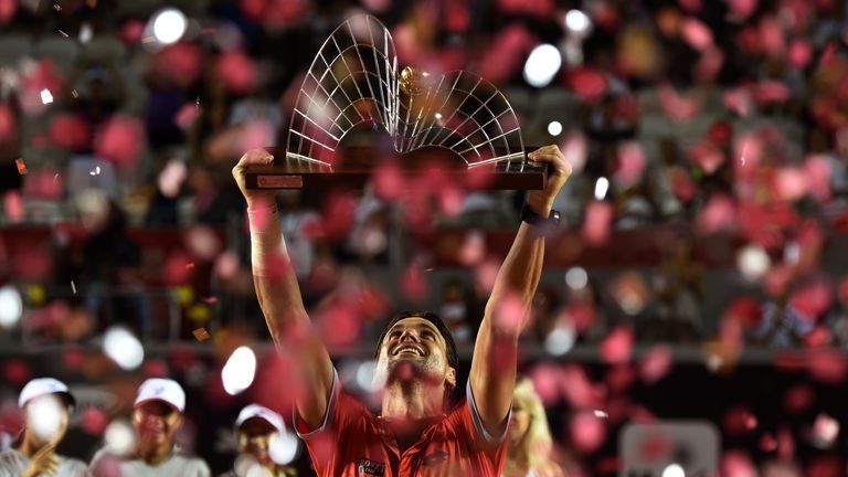 David Ferrer celebrates winning the ATP Rio Open tournament after beating Fabio Fognini in Rio, Brazil on February 22, 2015 - Ferrer won 6-2, 6-3