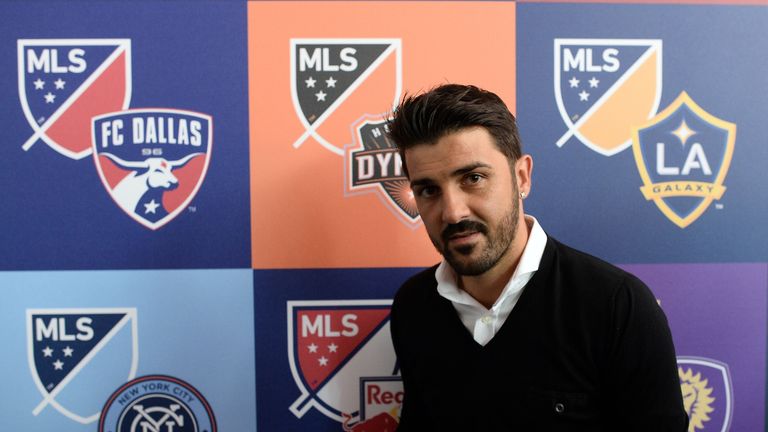 New York City Football Club (NYCFC) player David Villa poses during an event to unveil Major League Soccer (MLS) new logo, in New York on September 18, 201