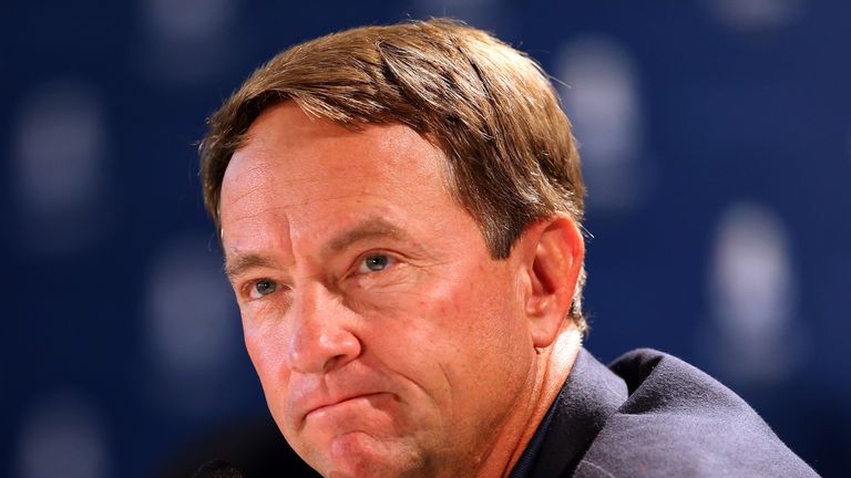 MEDINAH, IL - SEPTEMBER 30:  USA team captain Davis Love III is seen in a press conference after Europe defeated the USA 14.5 to 13.5 at The 39th Ryder Cup