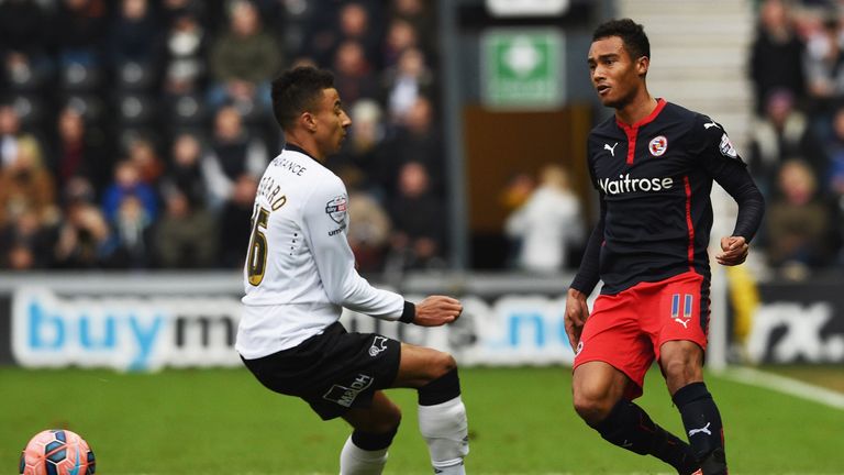 Jordan Obita of Reading takes on Jesse Lingard of Derby  their FA Cup Fifth Round match