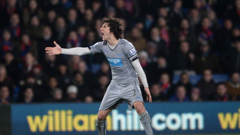Newcastle United's Fabricio Coloccini reacts during the Barclays Premier League match at Selhurst Park, London.