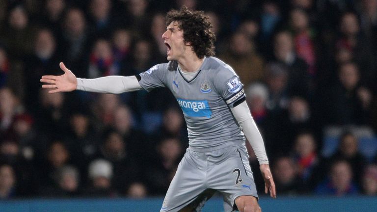 Newcastle United's Fabricio Coloccini reacts during the Barclays Premier League match at Selhurst Park, London.