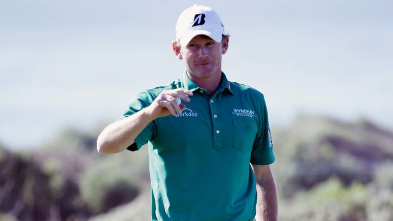 PEBBLE BEACH, CA - FEBRUARY 12:  Brandt Snedeker waves to the gallery during the first round of the AT&T Pebble Beach National Pro-Am at Monterey Peninsula