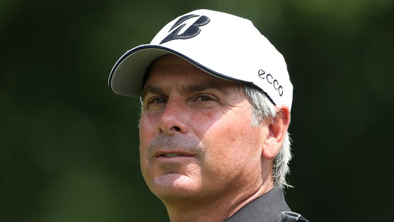 Fred Couples reacts after his tee shot on the seventh hole during the second round of the Wyndham Championship
