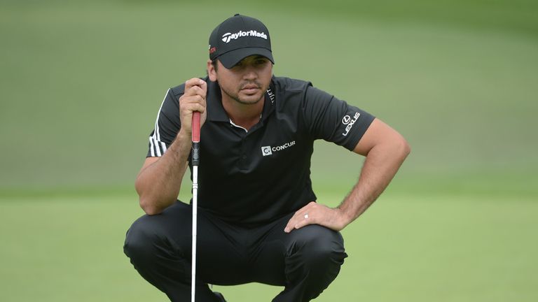 Jason Day lines up a putt on the 10th green during the final round of the Farmers Insurance Open at Torrey Pines