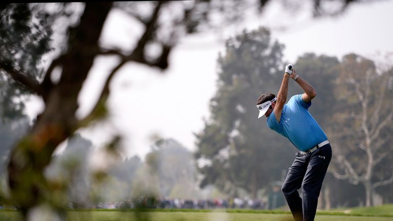 ubba Watson tees off on the fourth hole during round two of the Northern Trust Open at Riviera Country Club