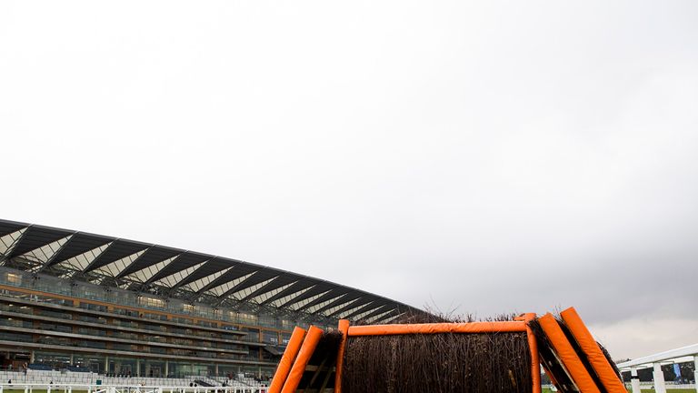 Spare sections of hurdle lie ready for use at Ascot ahead of racing at the Berkshire track.