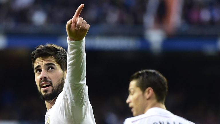 Real Madrid's Isco celebrates after scoring against Deportivo