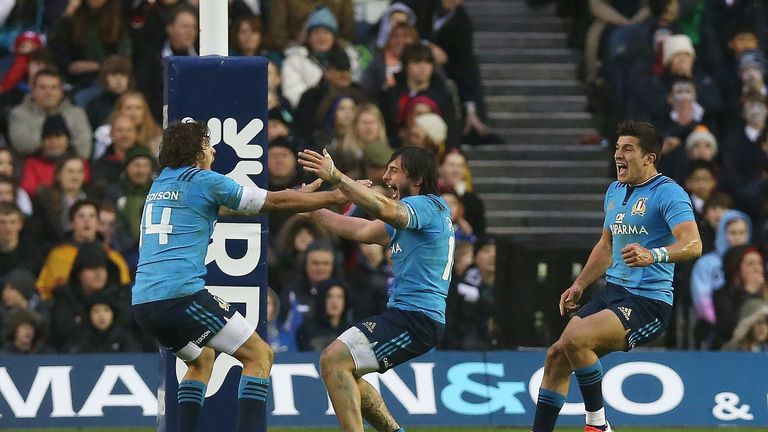 Italy's Michele Visentin (L) and Enrico Bacchin celebrate