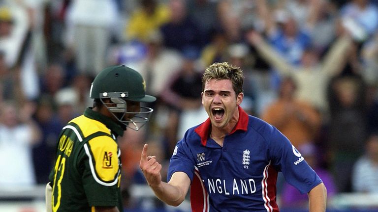 CAPE TOWN - FEBRUARY 22:  James Anderson of England celebrates after bowling Yousuf Youhana of Pakistan out for a duck during the ICC Cricket World Cup 200