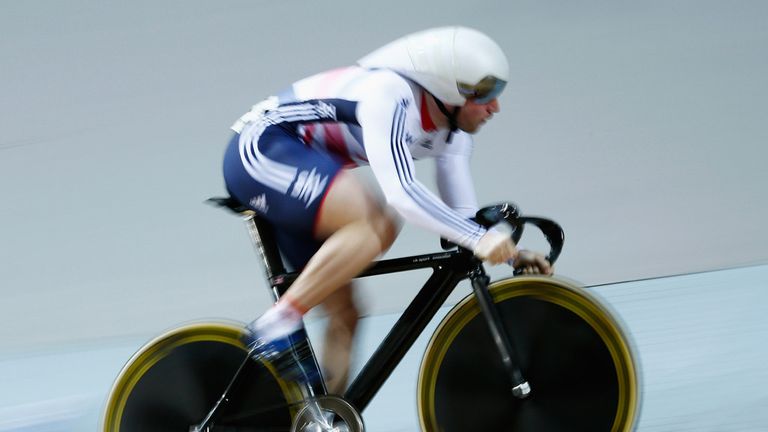Jason Kenny of the Great Britain Cycling Team competes in the Men's Sprint Qualifying race during day 4 of the UCI Track Cycling Championships