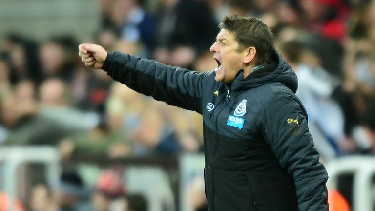 NEWCASTLE UPON TYNE, ENGLAND - FEBRUARY 28 : Newcastle united interim manager John Carver reacts on the side line during the Barclays Premier League match 