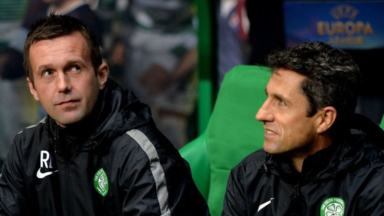 Celtic Manager Ronny Deila  with assistant manager John Collins