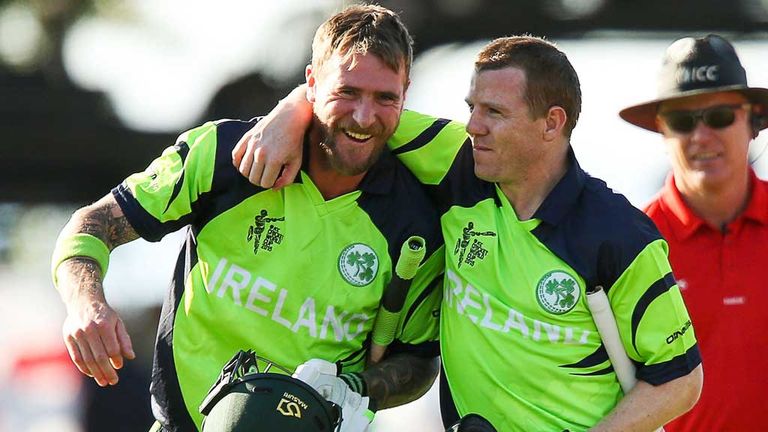John Mooney (L) and Niall O'Brien celebrate Ireland's moment of victory