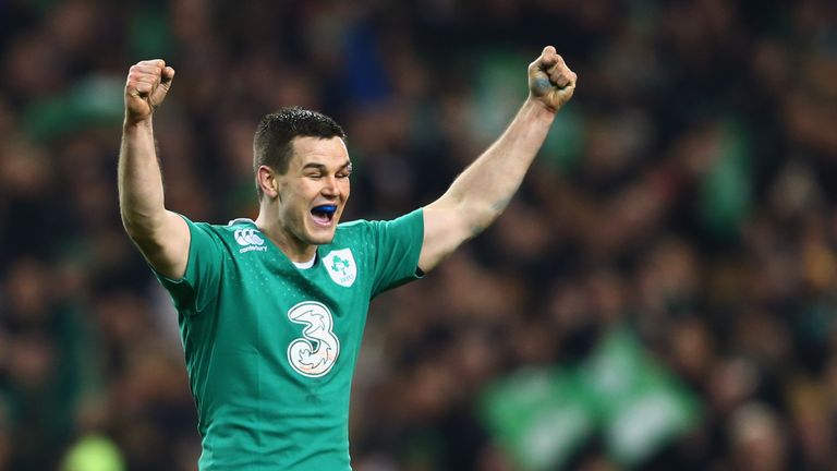 Jonathan Sexton of Ireland celebrates victory