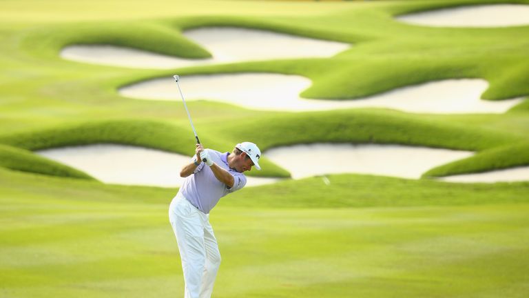 Lee Westwood of England in action during the first round of the 2015 Maybank Malaysian Open.