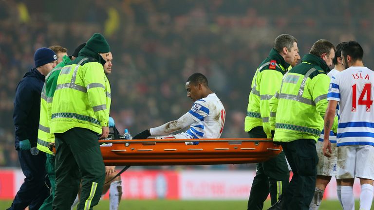 SUNDERLAND, ENGLAND - FEBRUARY 10: Leroy Fer of QPR is stretchered off injured during the Barclays Premier League match between Sunderland and Queens Park 