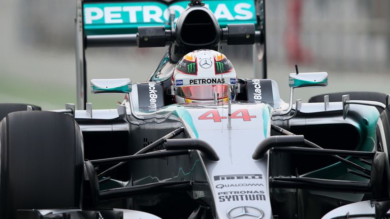 Lewis Hamilton of Great Britain and Mercedes GP drives during day three of Formula One Winter Testing at Circuit de Catalun