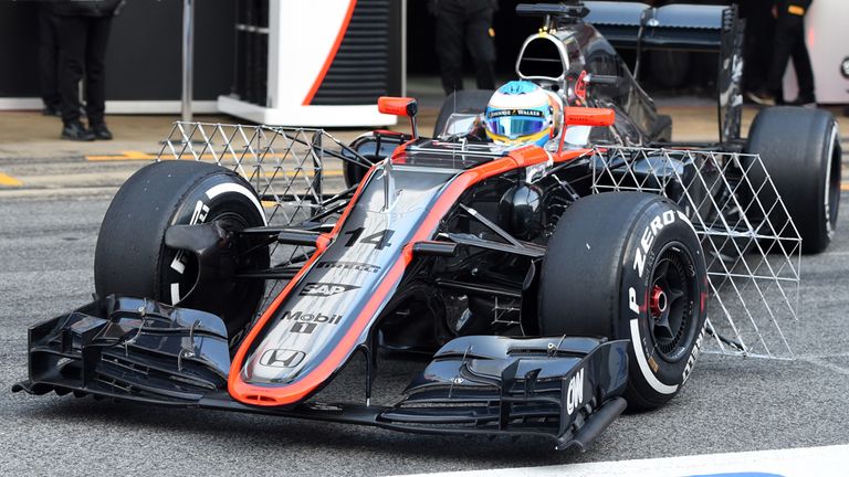 Fernando Alonso (ESP) McLaren MP4-30 with aero devices at Formula One Testing, Day Two, Barcelona, Spain, 20 February 2015..