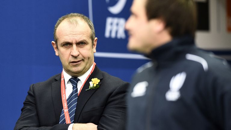 France's head coach Philippe Saint-Andre looks on prior to the Six Nations match with Wales