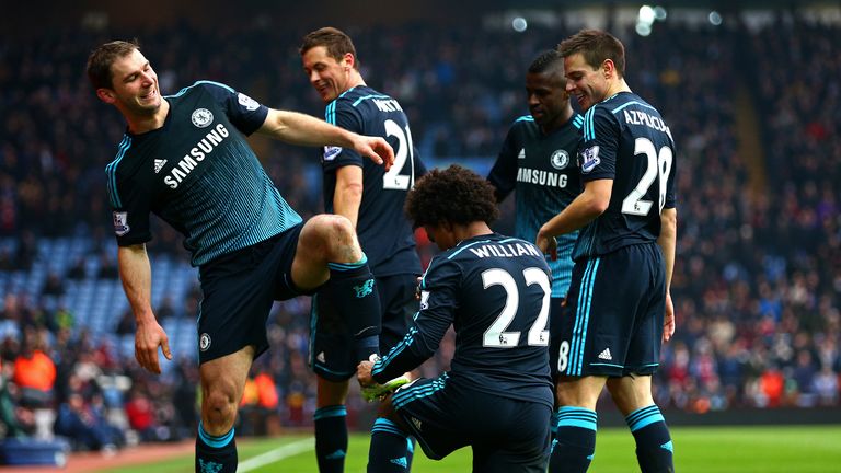 Chelsea's Branislav Ivanovic gets a boot shine from Willian after putting the Blues back in front