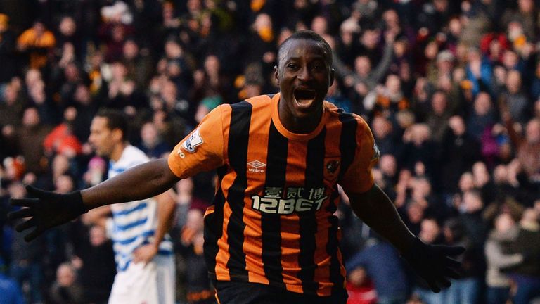 Dame N'Doye of Hull City celebrates as he scores their second goal