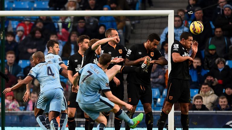 Manchester City's James Milner scores the equalising goal with a curling free-kick