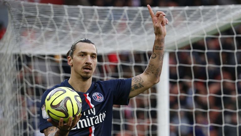 Paris Saint-Germain's Swedish forward Zlatan Ibrahimovic holds the ball during the game vs Caen 