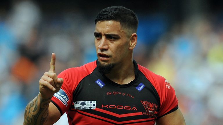 Salford Red Devils' Rangi Chase during the First Utility Super League Magic Weekend match at the Etihad Stadium, Manchester