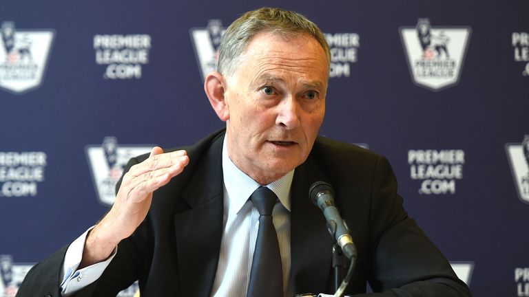 LONDON, ENGLAND - FEBRUARY 10:  Chief Executive of Premier League Richard Scudamore speaks to the media during the announcement of the Premier League's UK 