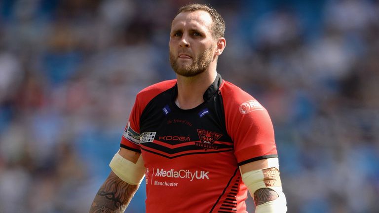 MANCHESTER, ENGLAND - MAY 17:  Gareth Hock of Salford Red Devils during the Super League match between Widnes Vikings and Salford Red Devils at Etihad Stad